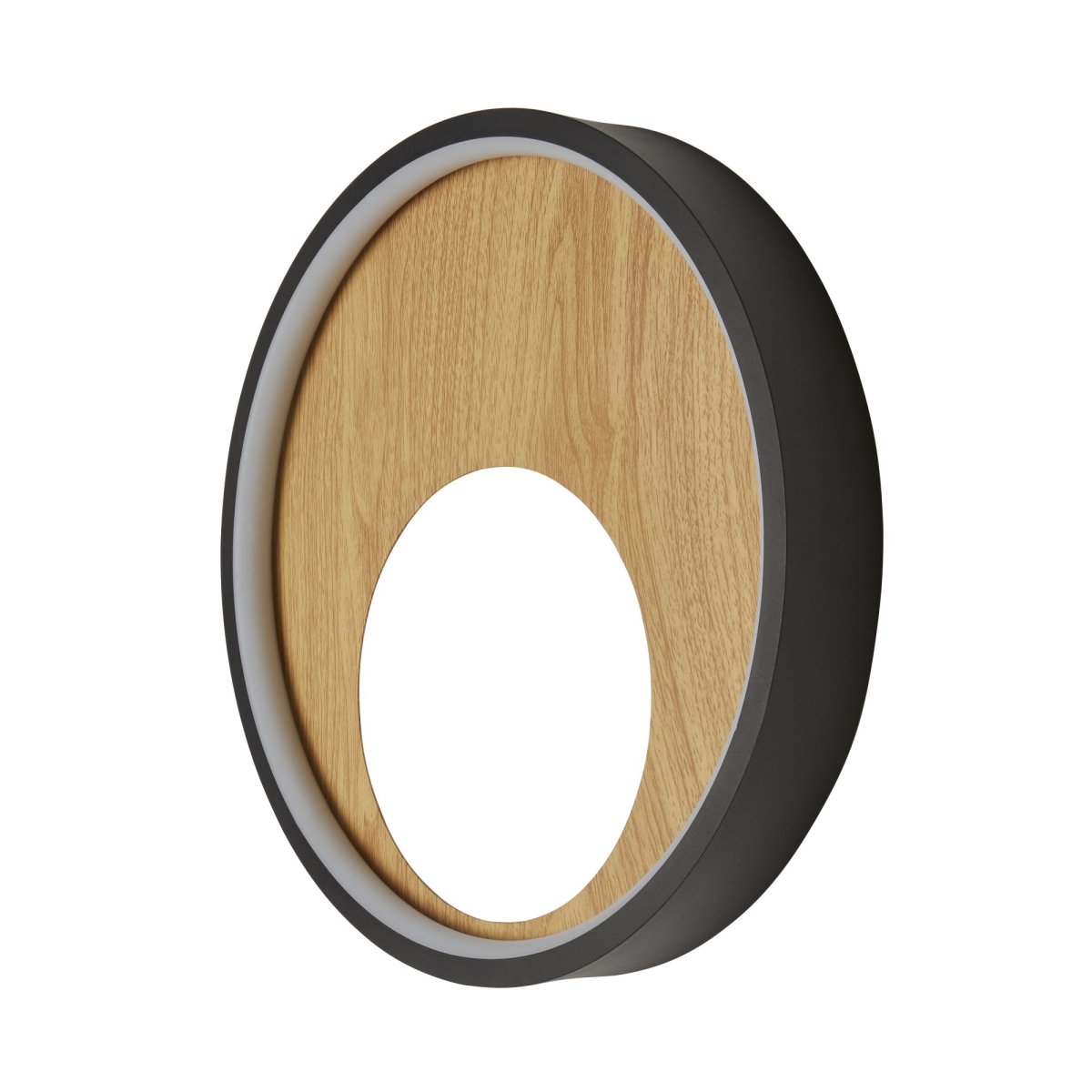 Curio Ø30 Negro/madera lámpara de pared De Searchlight - El marco exterior es de metal negro, mientras que el interior tiene un acabado cepillado: un hermoso contraste que la convierte en un verdadero punto de atracción.