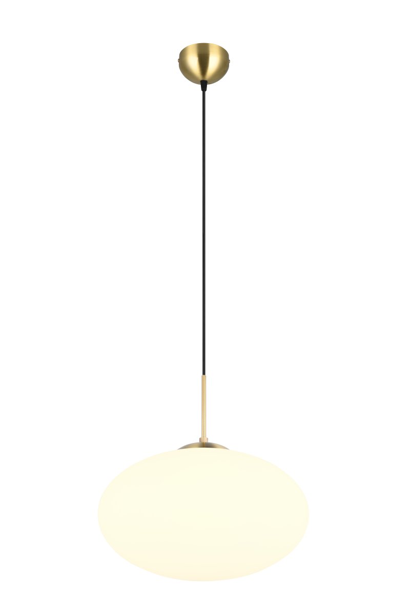Fomento Ø40 Latón mate Lámpas de techo De Trio Lighting - La elegante pantalla elíptica de cristal opalino le da a la lámpara un toque especial y difunde la luz de forma agradable en el entorno.