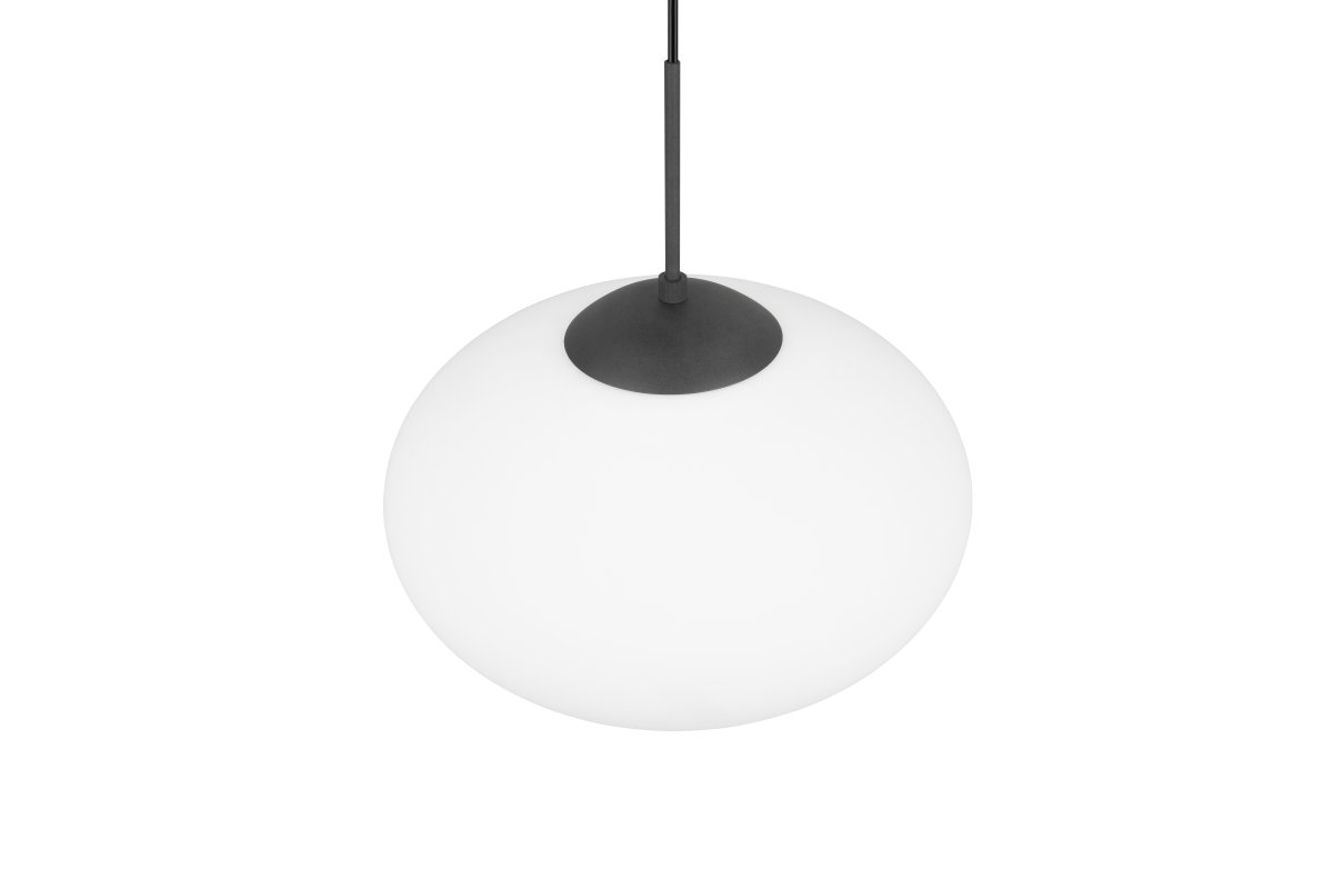 Fomento Ø40 Negro Lámpas de techo De Trio Lighting - La elegante pantalla elíptica de cristal opalino le da a la lámpara un toque especial y difunde la luz de forma agradable en el entorno.