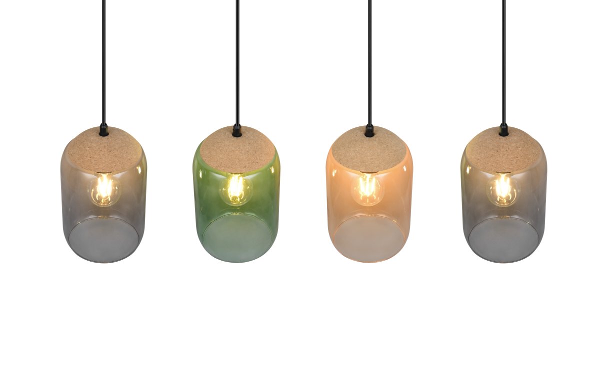 Cork 90cm Multicolor Lámpas de techo De Trio Lighting - La mezcla de materiales de corcho, vidrio y metal garantiza un equilibrio perfecto entre el diseño moderno y la belleza de la naturaleza, creando un ambiente tranquilo y armonioso.