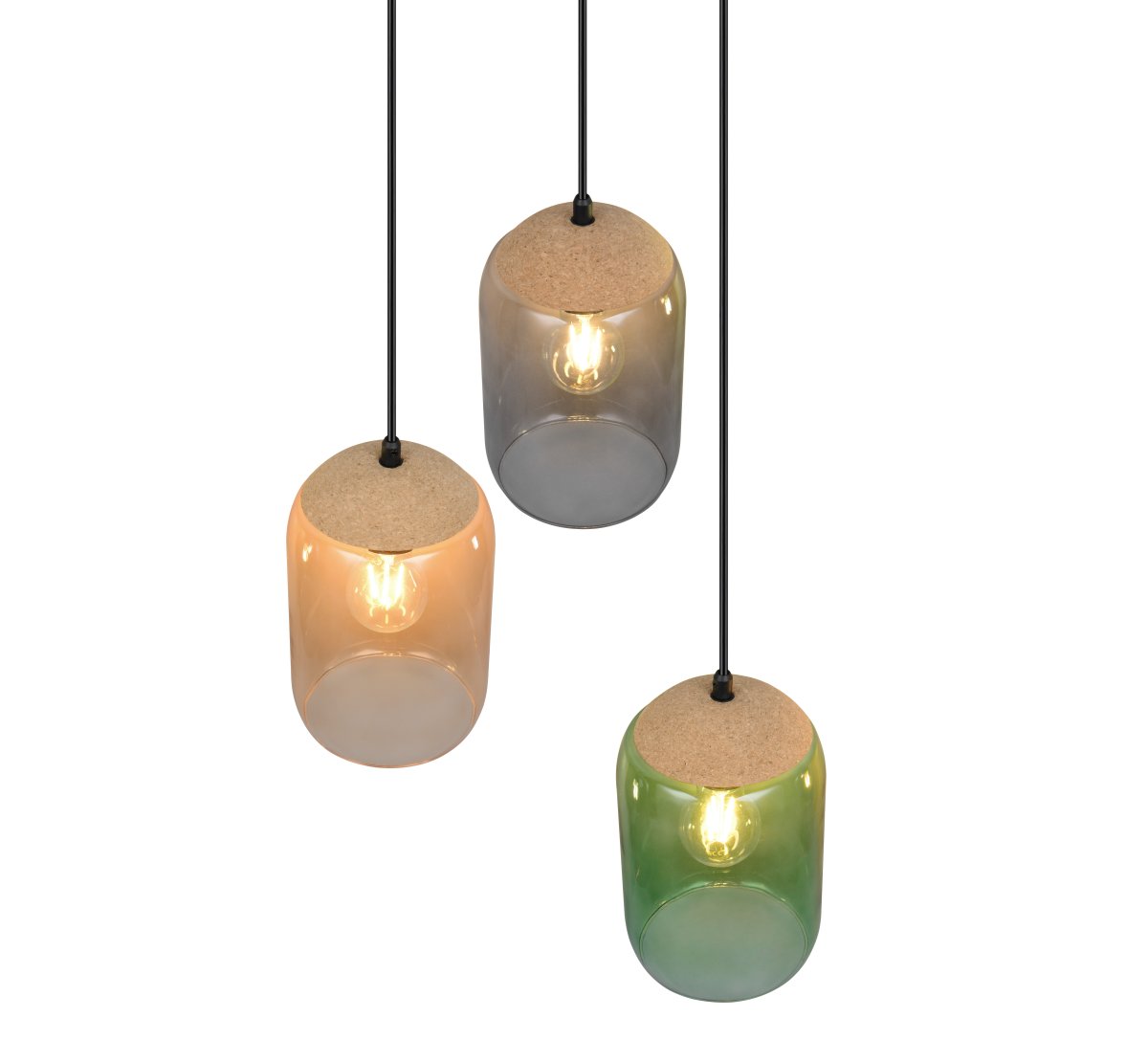 Cork Ø30 Multicolor Lámpas de techo De Trio Lighting - La mezcla de materiales de corcho, vidrio y metal subraya el equilibrio entre el dise&ntilde;o moderno y la belleza de la naturaleza: perfecto para crear un ambiente tranquilo y atmosf&eacute;rico.