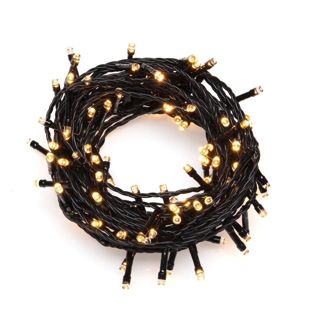 Guirnalda luminosa 100 LED ámbar 15m Verde De Konstsmide - Esta guirnalda de luces con 100 pequeños LED emite una luz cálida y acogedora con una temperatura de color de aproximadamente 2000 K.