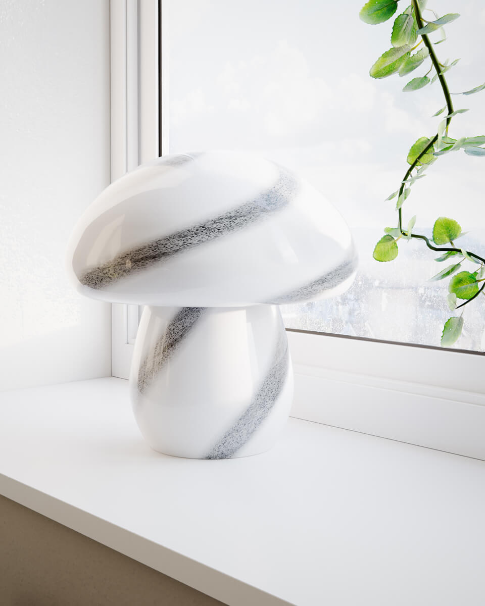 Mira Mushroom 30cm Blanco/negro lámpara de mesa De By Rydéns - La l&aacute;mpara no es solo una fuente de luz funcional, sino tambi&eacute;n un detalle art&iacute;stico que resalta su interior con su dise&ntilde;o inspirado en la naturaleza y su calidad artesanal.
