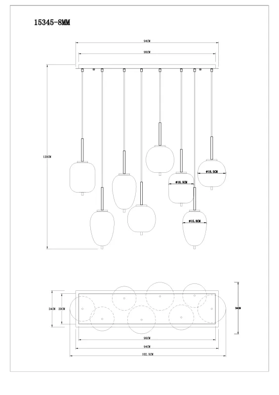 Blacky 102cm Latón Lámpas de techo De Globo Lighting - Den 102,5 cm l&aring;nga pendellampan har en rektangul&auml;r m&auml;ssingsf&auml;rgad metallplatta, fr&aring;n denna h&auml;nger &aring;tta svarta kablar med runda, r&ouml;kf&auml;rgade glasglober i olika former.