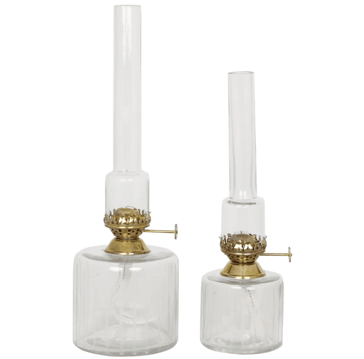 Kerosene Lamp Straight Big Transparente De Strömshaga - Hermosa l&aacute;mpara de queroseno de vidrio con rayas grabadas y quemador de lat&oacute;n.