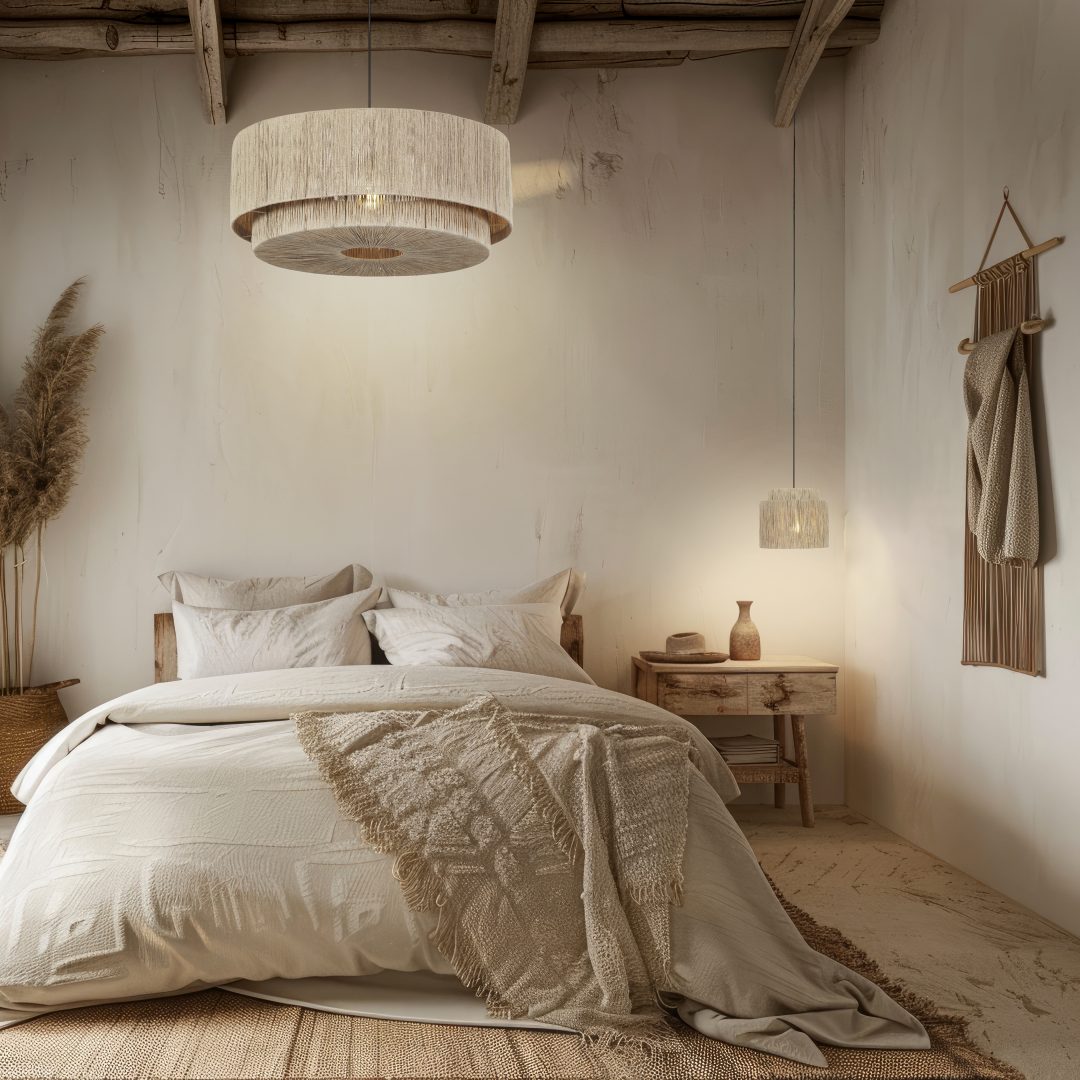 Smilla Ø30 Naturaleza Lámpas de techo De Trio Lighting - Con su elegante combinaci&oacute;n de yute natural y metal negro mate, Smilla combina el encanto r&uacute;stico con un dise&ntilde;o moderno: el detalle perfecto para un interior elegante y armonioso.