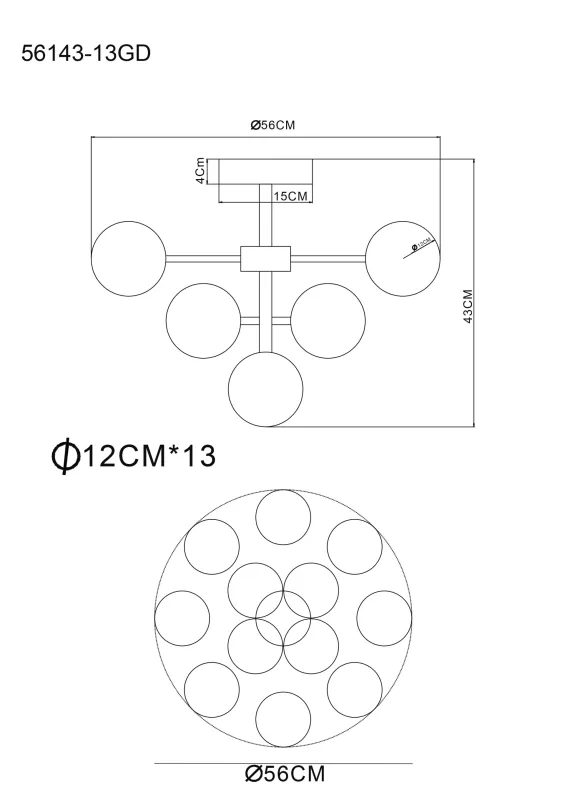 Grappy Ø56 Oro plafón De Globo Lighting - Grappy plafond i guldf&auml;rgad metall blir en stilfull och lyxig detalj i varje rum med sin glamor&ouml;sa design och de 13st opalf&auml;rgade glaskulorna.