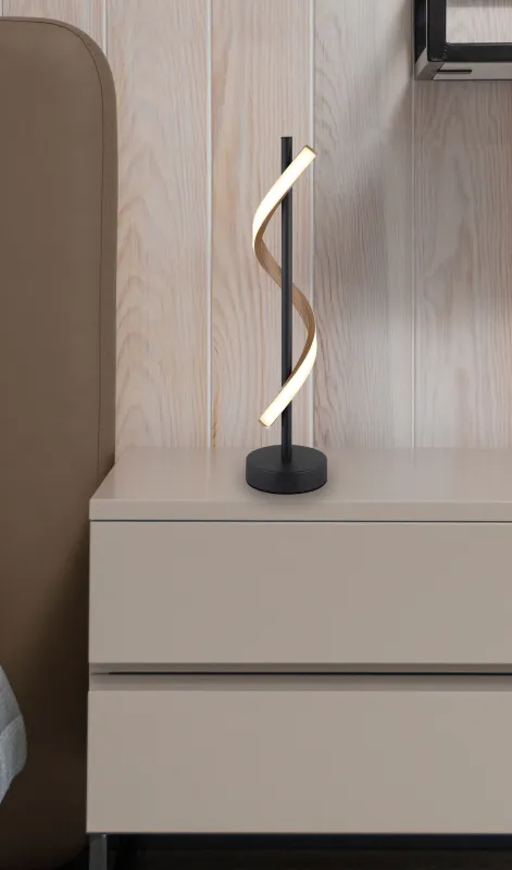 Watkins 50cm Negro lámpara de mesa De Globo Lighting - Sk&auml;rmen i aluminium med tr&auml;look och opal plast ger en mjuk och j&auml;mn ljusspridning f&ouml;r en behaglig atmosf&auml;r.