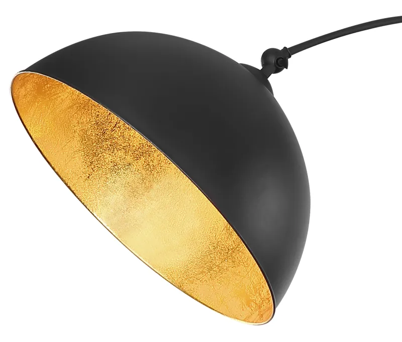 Gottfried Negro lámpara de pie De Globo Lighting - Den mattsvarta basen och lampsk&auml;rmen skapar en stilren och tidl&ouml;s look, medan insidan i guldblad ger en varm och elegant ljuseffekt.