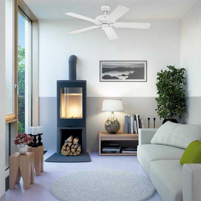Monarch Ø122 Blanco De Westinghouse - El ventilador tiene tres niveles de velocidad controlados por un interruptor de tirador y se puede complementar con un control remoto o un interruptor de pared.