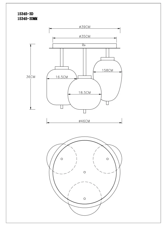 Blacky Ø46 Negro plafón De Globo Lighting - Lampan &auml;r utrustad med 3st r&ouml;kf&auml;rgade glaskupor i olika former, som h&auml;nger fr&aring;n taket p&aring; mattsvarta st&auml;nger f&auml;sta vid en matchande bas.