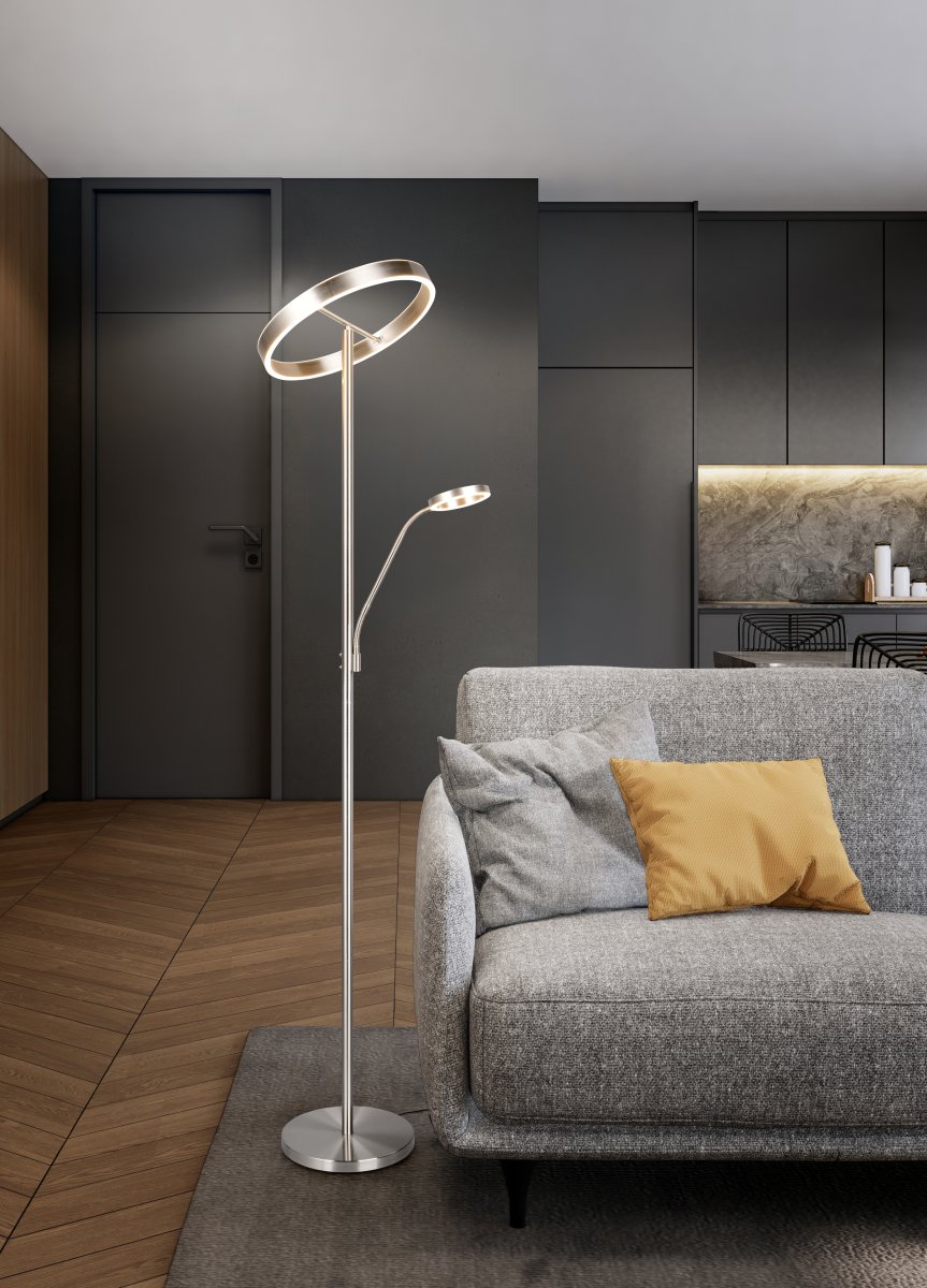 Willis acero cepillado lámpara de pie De Trio Lighting - 