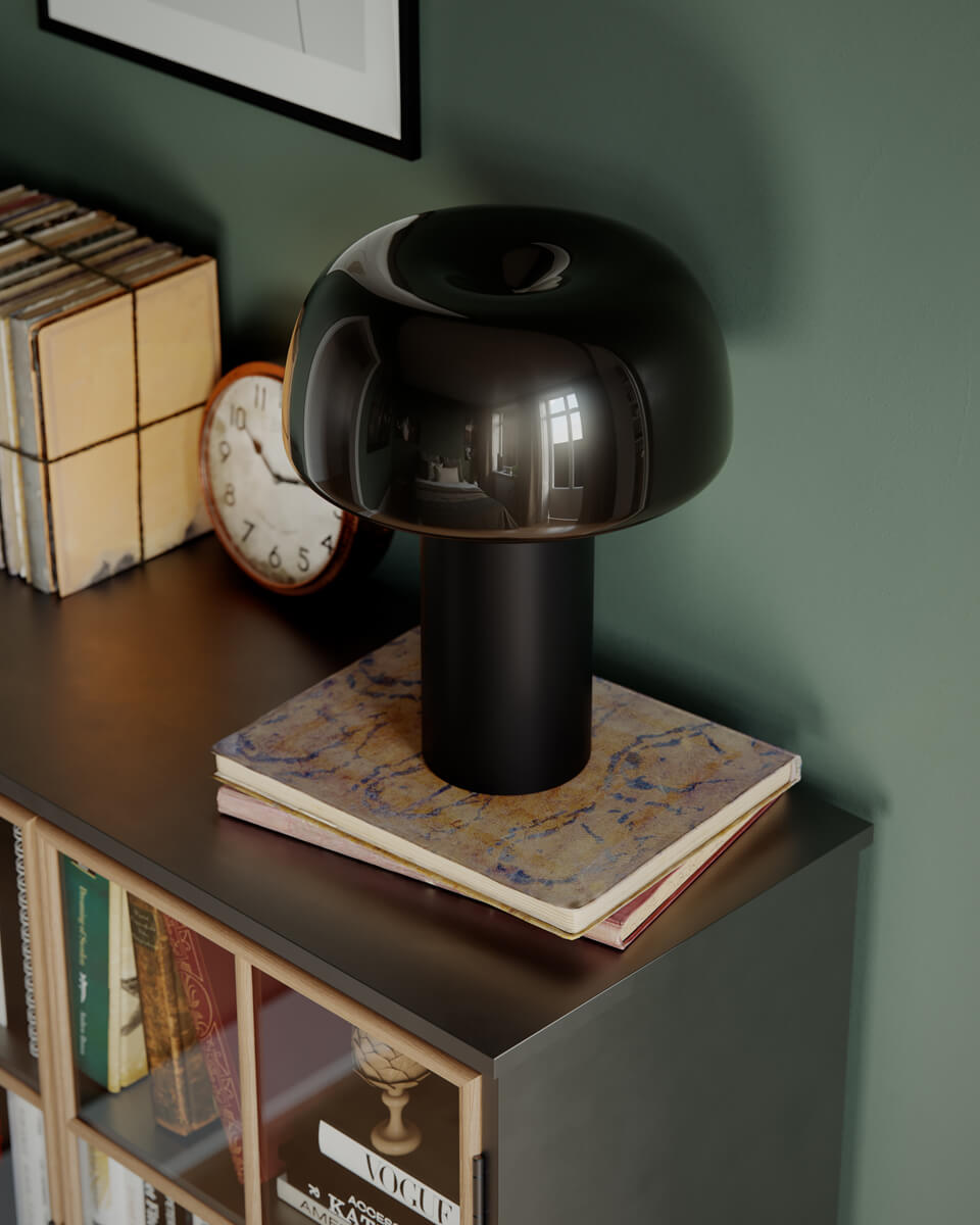 Lean on Me 40cm Negro De By Rydéns - La l&aacute;mpara est&aacute; hecha de metal, con la base de la l&aacute;mpara con un acabado mate y la pantalla con un acabado brillante, creando un hermoso contraste.