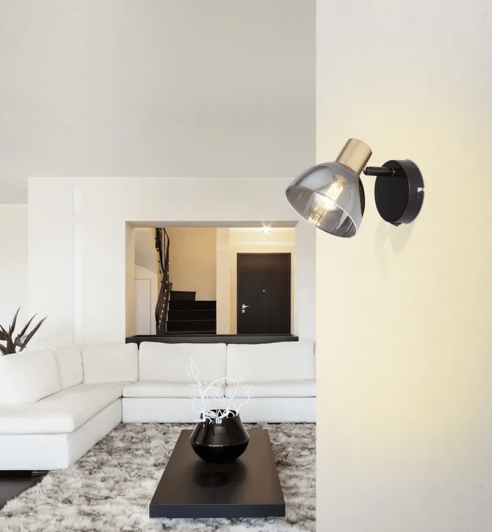 Jay 12cm Negro lámpara de lectura De Globo Lighting - Combina metal negro, acabado mate y cristal ahumado para una apariencia sofisticada, perfecta para la sala de estar, el dormitorio o el pasillo.