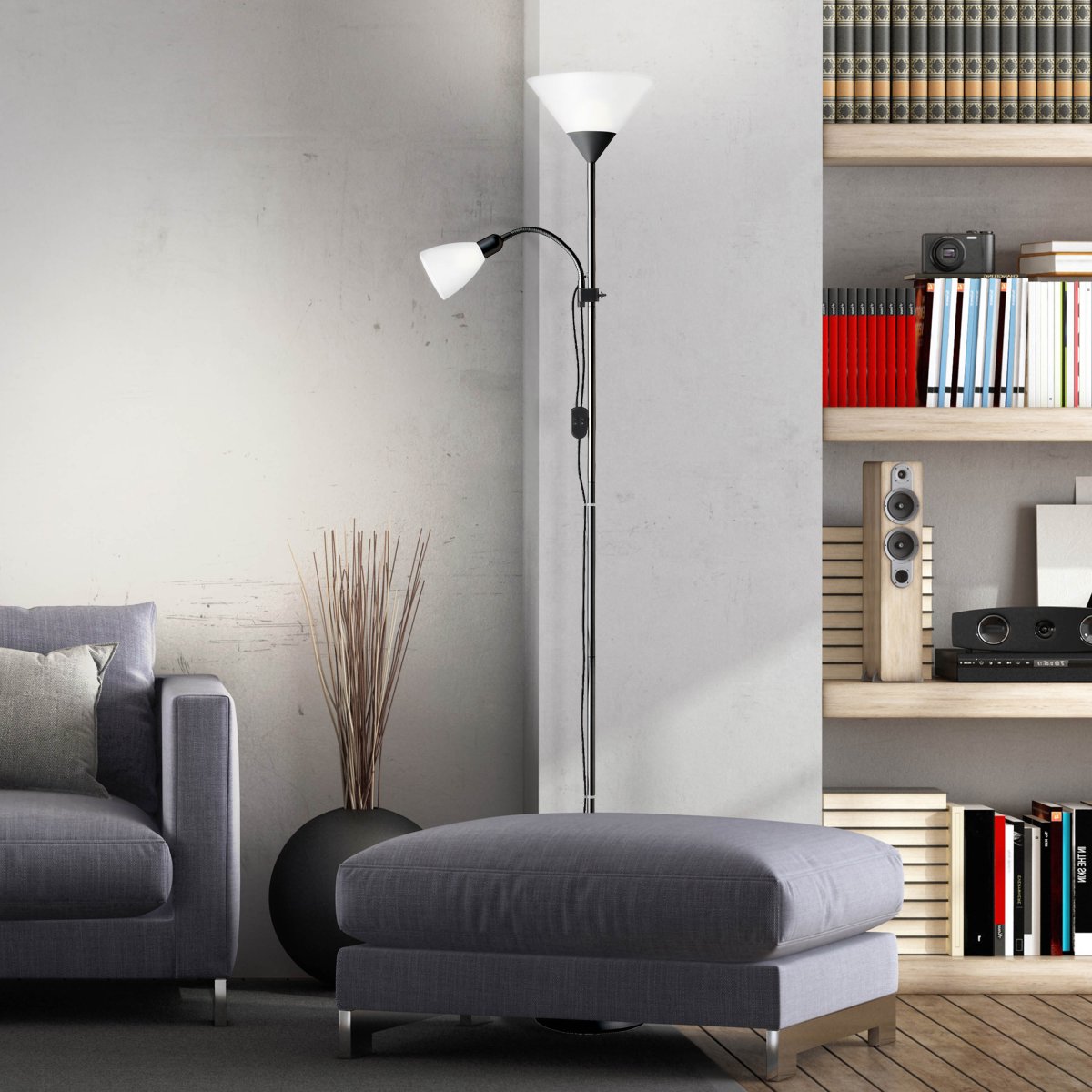 Spari Negro lámpara de pie De Brilliant - Tenga en cuenta que la lámpara tiene un casquillo E27 y el brazo de bloqueo tiene un casquillo E14.