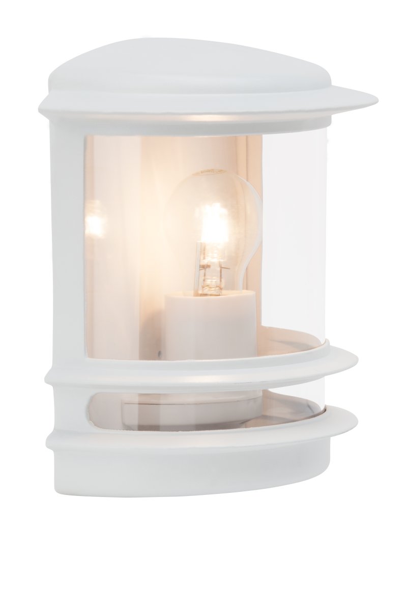 Hollywood Blanco lámpara de exterior De Brilliant - La lámpara de pared para exterior Hollywood es una opción versátil que encaja perfectamente junto a la puerta de entrada o como iluminación decorativa en un patio.