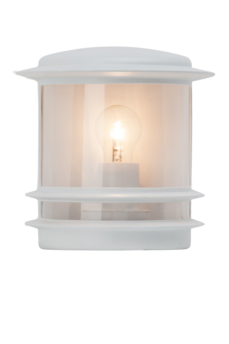 Hollywood Blanco lámpara de exterior De Brilliant - La lámpara de pared para exterior Hollywood es una opción versátil que encaja perfectamente junto a la puerta de entrada o como iluminación decorativa en un patio.