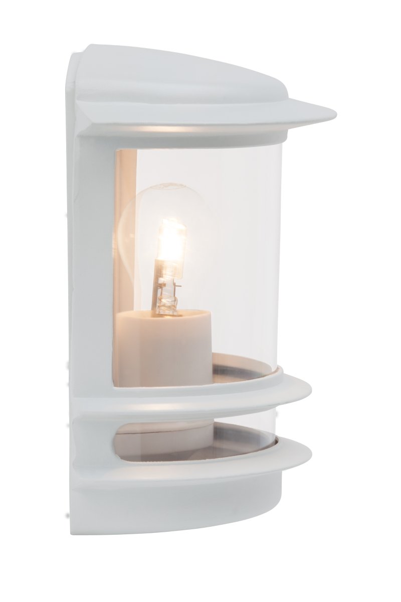 Hollywood Blanco lámpara de exterior De Brilliant - La lámpara de pared para exterior Hollywood es una opción versátil que encaja perfectamente junto a la puerta de entrada o como iluminación decorativa en un patio.