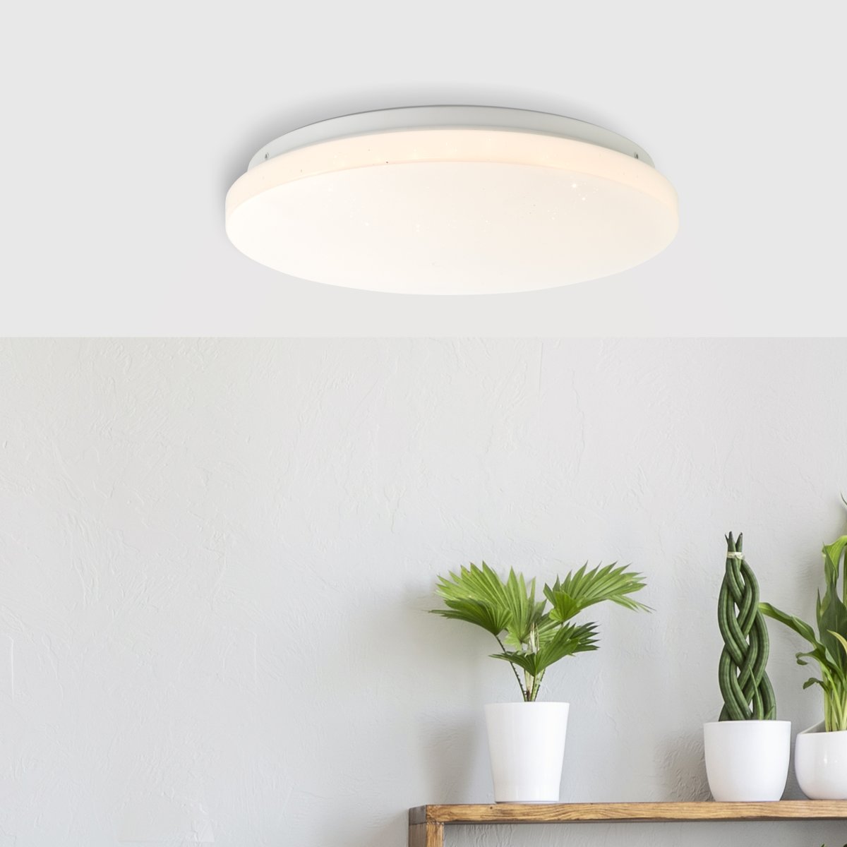 Farica Starry Ø30 Blanco cálido plafón De Brilliant - La l&aacute;mpara presenta un efecto de cielo estrellado, con peque&ntilde;os puntos transparentes en la pantalla que se asemejan a estrellas brillantes, lo que la hace ideal para dormitorios y habitaciones infantiles.