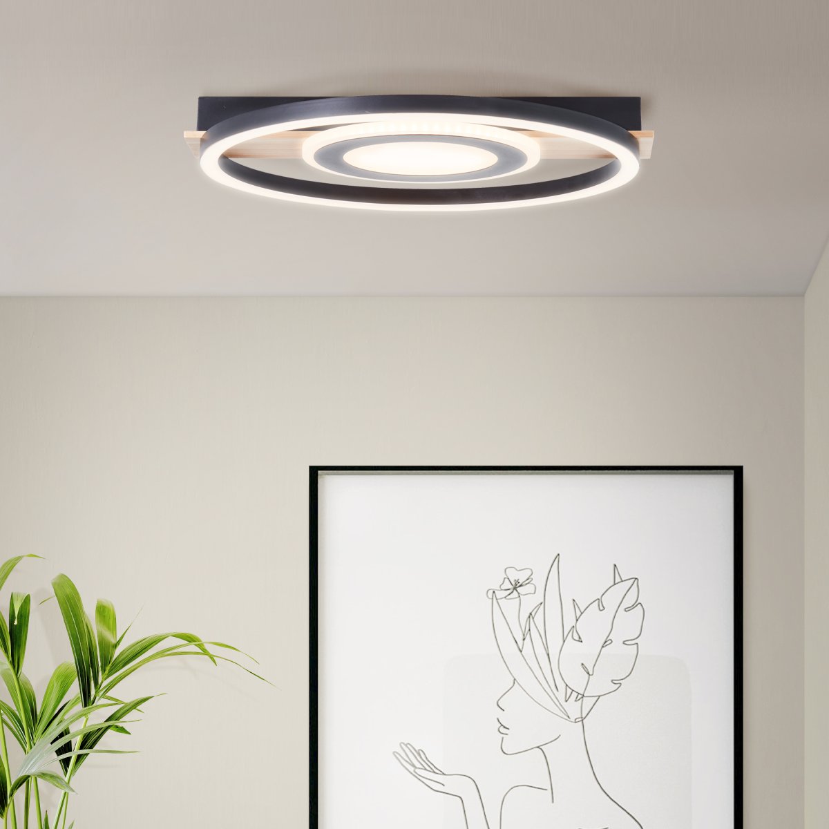 Maureen 40cm Negro plafón De Brilliant - Con tecnolog&iacute;a LED de bajo consumo y un brillo de 2900 l&uacute;menes, es lo suficientemente brillante como para servir como &uacute;nica fuente de luz en habitaciones de tama&ntilde;o mediano.