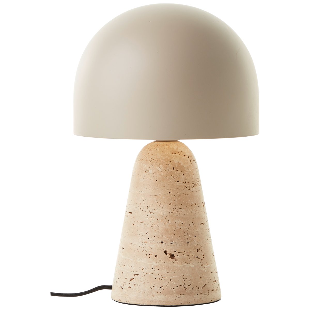 Nalam 30cm Beige lámpara de mesa De Brilliant - La lámpara de mesa Nalam combina un diseño moderno y una elegancia natural con una elegante pantalla beige y una base resistente de piedra travertino artificial.