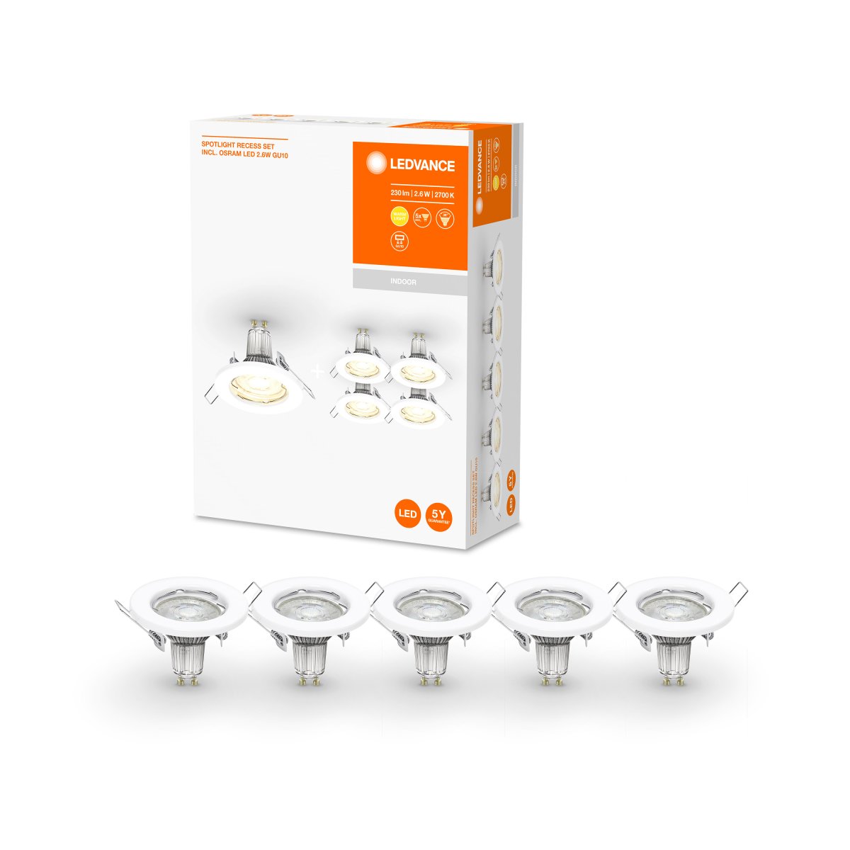 Recess Set Incl. GU10 5x2W Blanco De Ledvance - Se conectan al portal&aacute;mparas GU10 y al cable suministrado en el interior del techo (incluido en la entrega) y luego se conectan a la fuente de alimentaci&oacute;n como de costumbre.