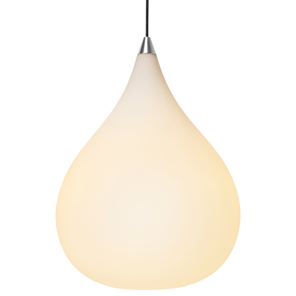 Drops Ø38 Blanco Lámpas de techo De Halo Design - La pantalla de cristal opalino soplado crea una fina difusión de la luz y, en combinación con los detalles de aluminio cepillado, la lámpara contribuye a crear una hermosa atmósfera en la habitación.