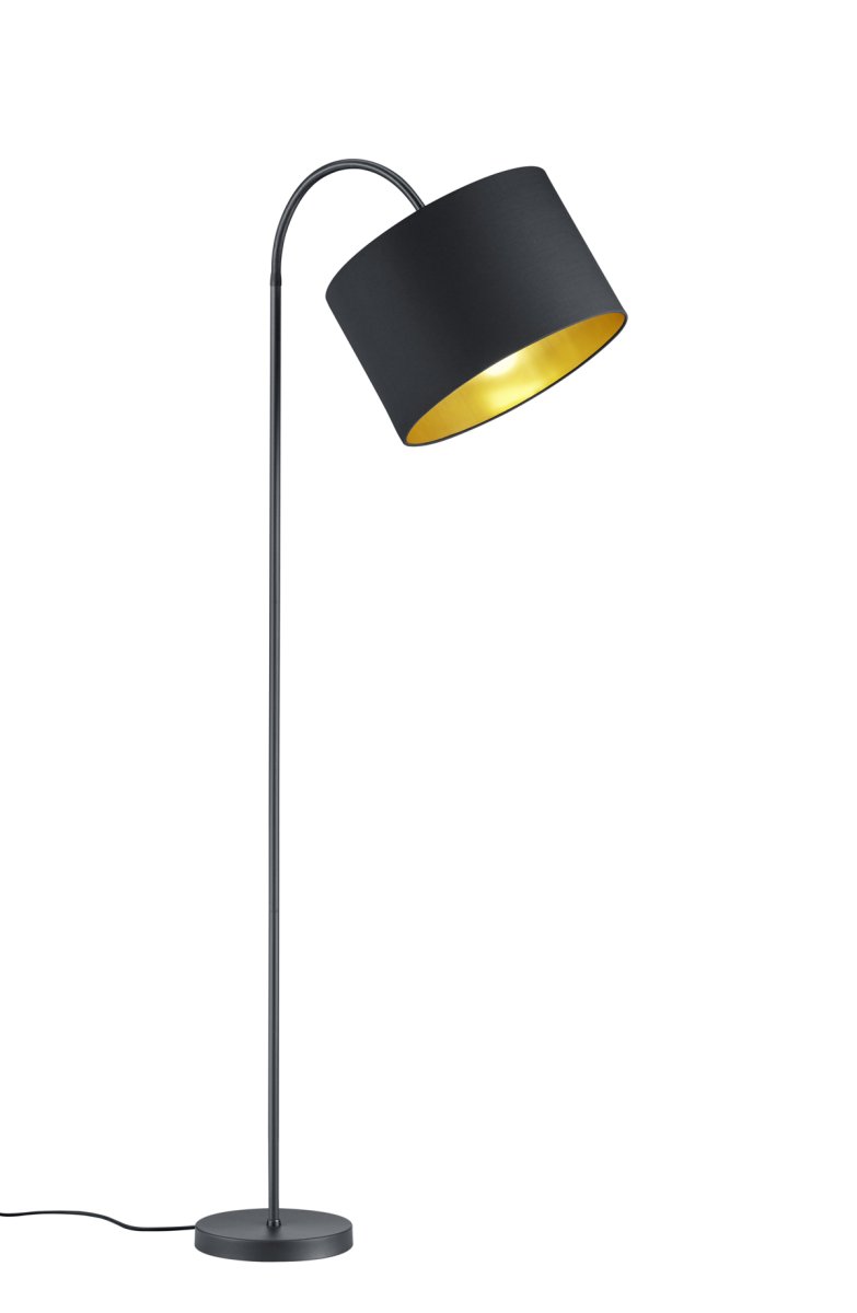 Hostel Negro lámpara de pie De Trio Lighting - Con una altura de hasta 156 cm, la combinación de negro y dorado es elegante y noble al mismo tiempo, un punto de atracción especial con un gran efecto de iluminación.