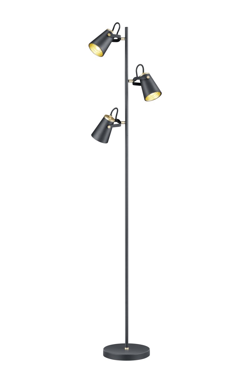 Edward Negro lámpara de pie De Trio Lighting - La lámpara de pie EDWARD con sus tres cabezales de luz orientables y su diseño moderno en negro mate y dorado es perfecta para crear acentos de iluminación atmosféricos en cualquier estancia.