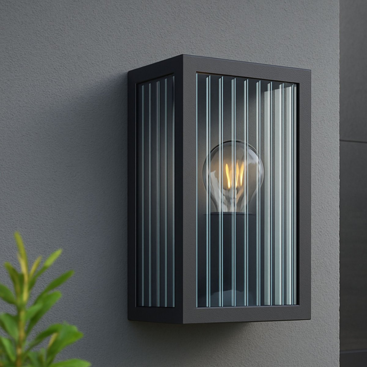 Getta Negro lámpara de exterior De Brilliant - Fabricada en metal robusto y vidrio acanalado verticalmente, crea un elegante juego de luz a la vez que protege la fuente de luz de los elementos.