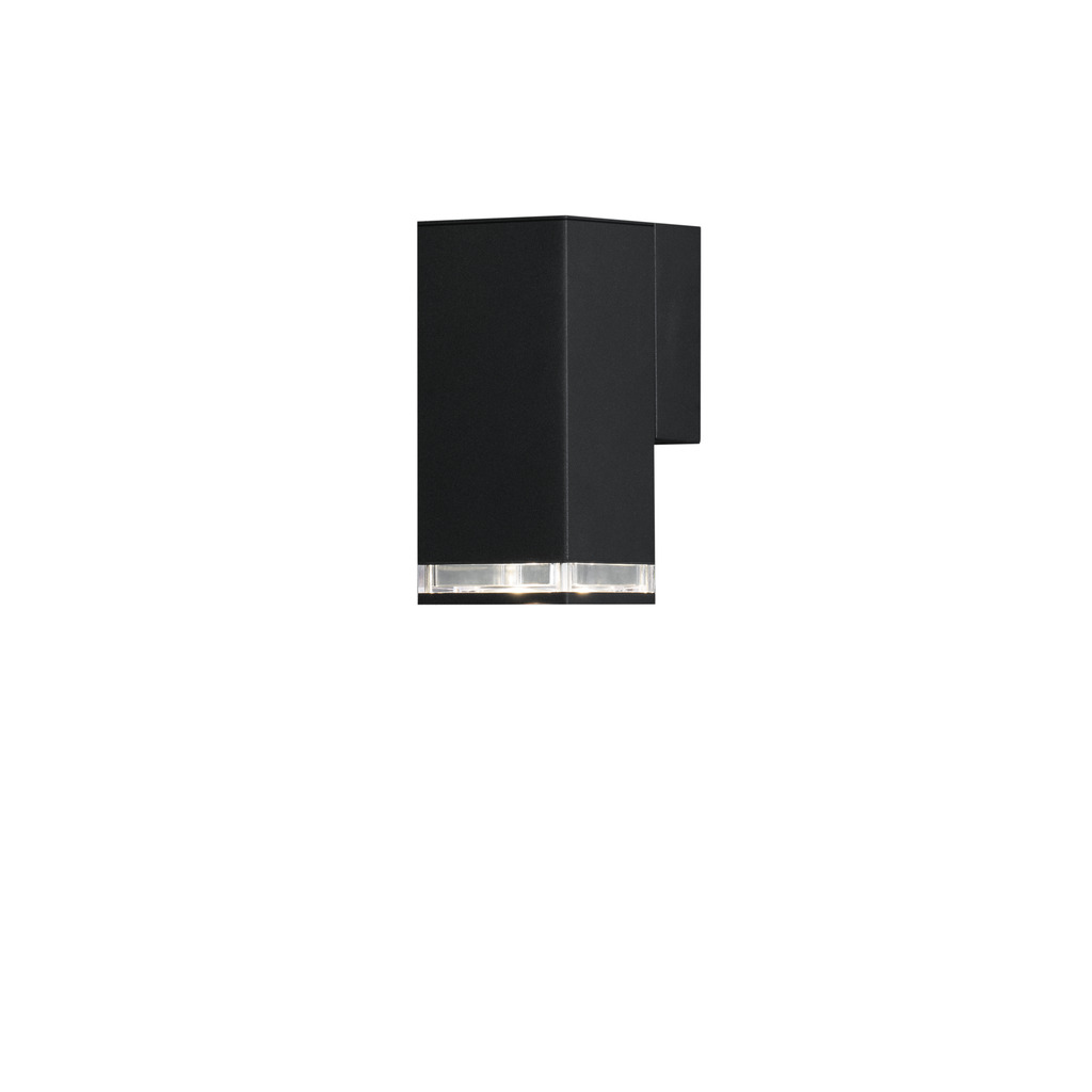 Pollux Negro lámpara de exterior De Konstsmide - Con su diseño en forma de cubo y su luz directa, es ideal para crear una atmósfera sofisticada en zonas de entrada y zonas de paso.