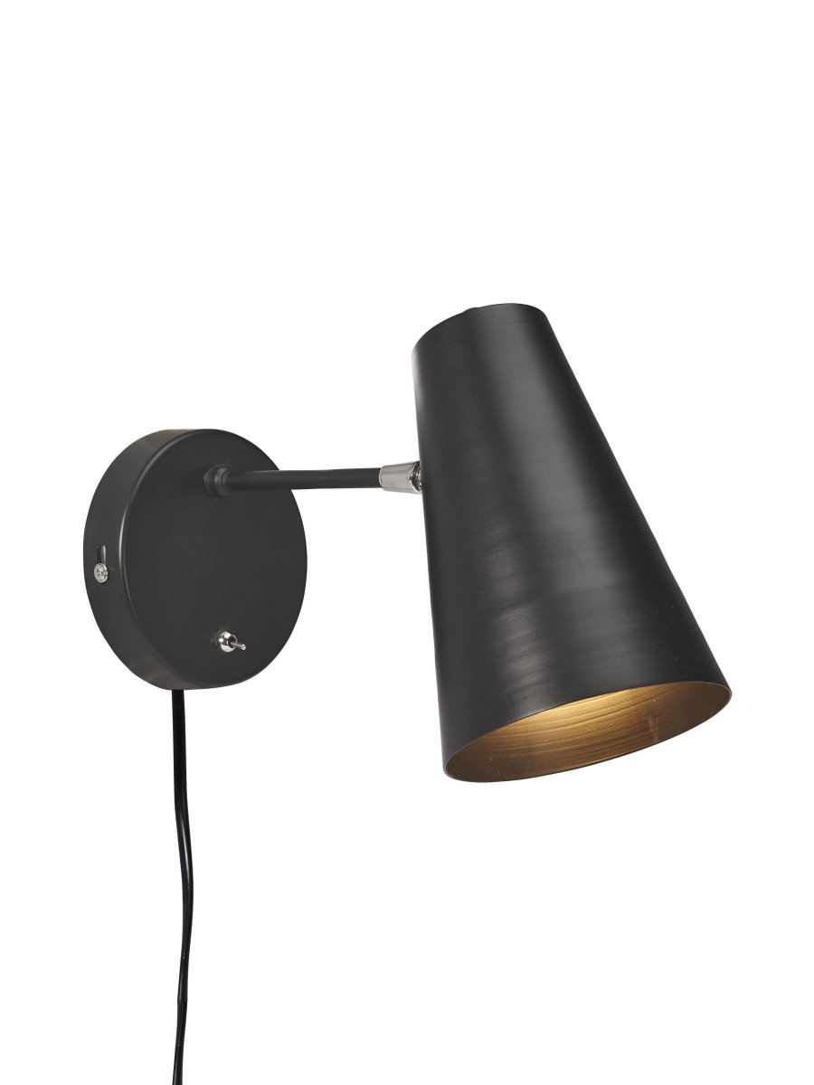 Cornet 26cm Negro lámpara de pared De PR Home - Cable de pl&aacute;stico negro de 1,4 m de largo.
