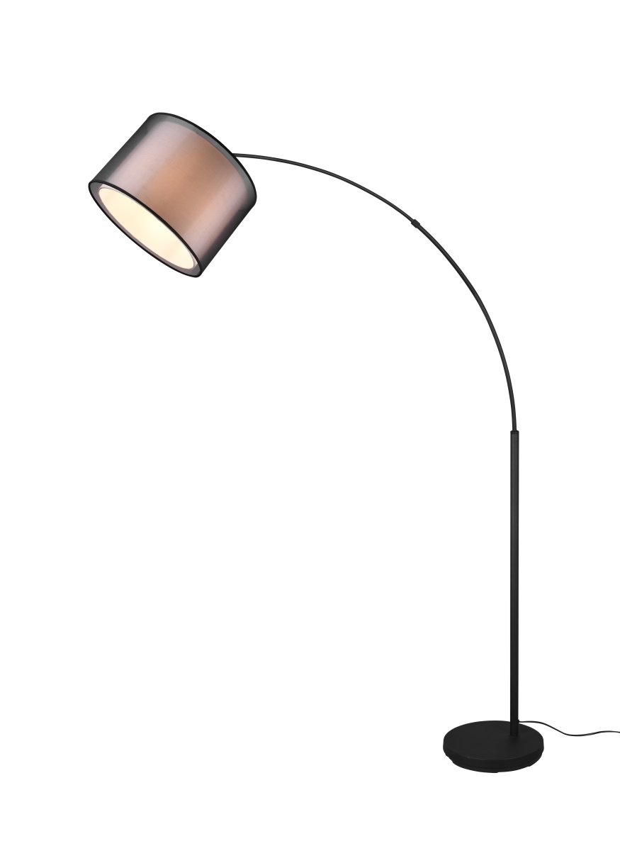 Burton Negro lámpara de pie De Trio Lighting - La moderna combinación de una pantalla interior de tela blanca y una pantalla exterior de plástico negro transparente parece individual y refrescante al mismo tiempo y se puede integrar en espacios habitables modernos.
