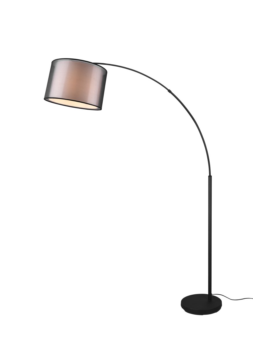 Burton Negro lámpara de pie De Trio Lighting - La moderna combinación de una pantalla interior de tela blanca y una pantalla exterior de plástico negro transparente parece individual y refrescante al mismo tiempo y se puede integrar en espacios habitables modernos.