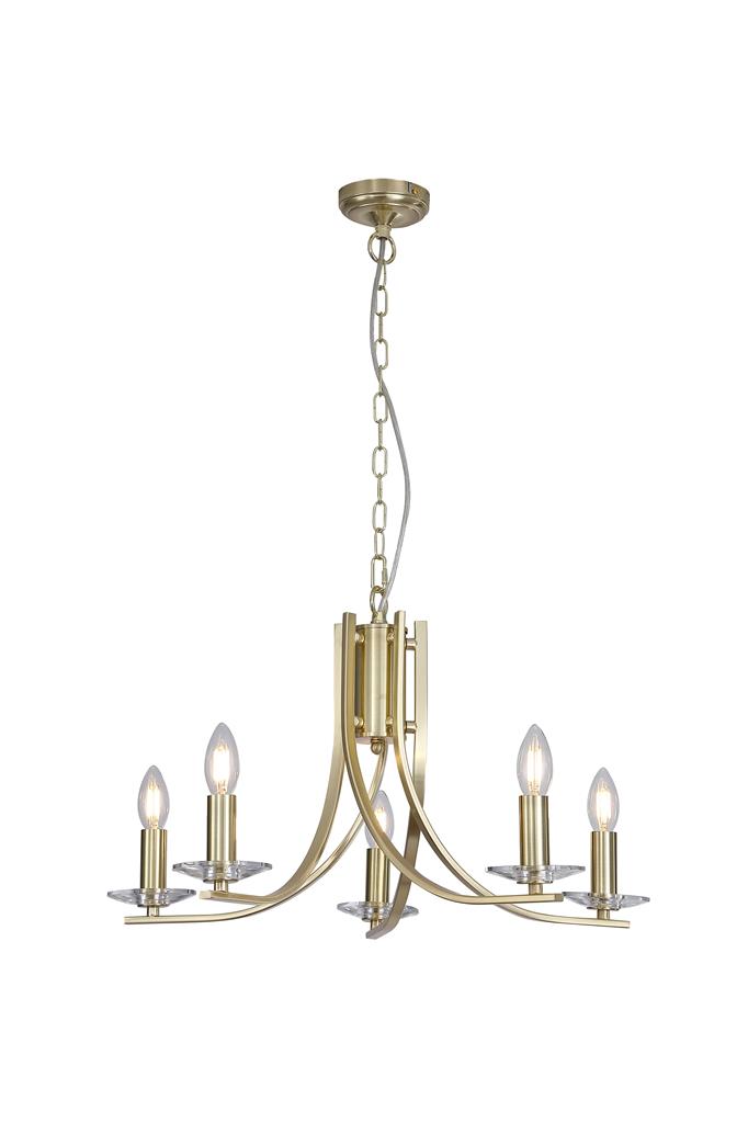 Ascona Ø62 Latón Lámpas de techo De Searchlight - Ascona es una lámpara de araña de metal con acabado en latón satinado y brazos suavemente curvados, lo que le confiere un aspecto elegante y atemporal.