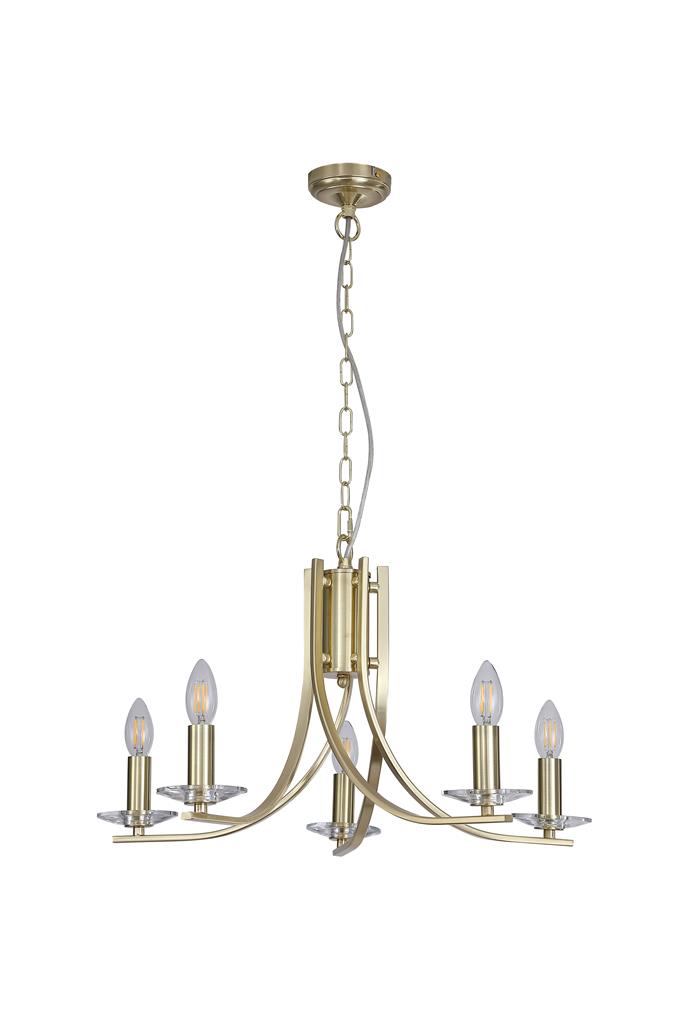 Ascona Ø62 Latón Lámpas de techo De Searchlight - Ascona es una lámpara de araña de metal con acabado en latón satinado y brazos suavemente curvados, lo que le confiere un aspecto elegante y atemporal.