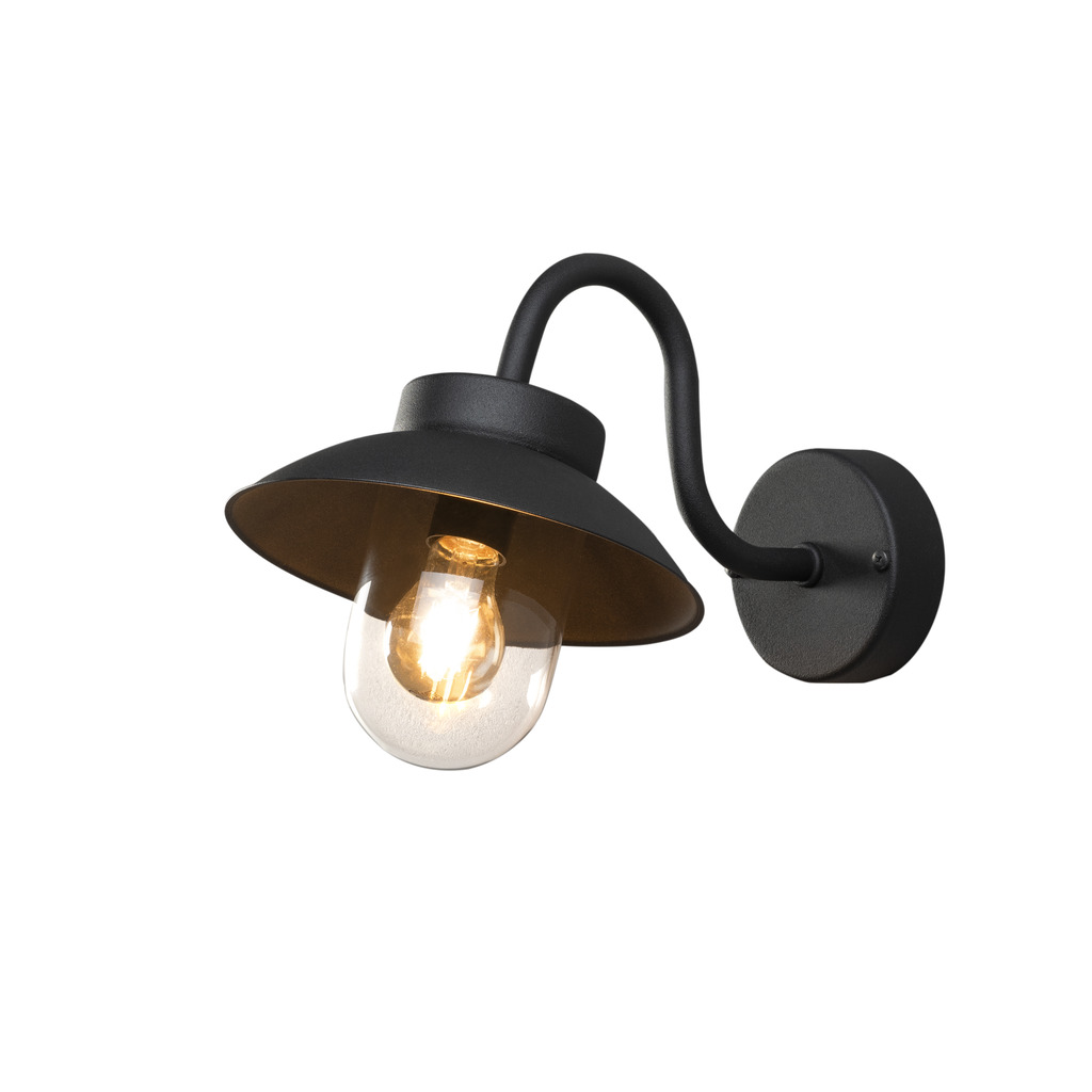 Vega Negro lámpara de exterior De Konstsmide - La pantalla ancha y la cúpula de cristal transparente emiten una luz agradable y dirigida, lo que hace que la lámpara sea perfecta para entradas y patios.