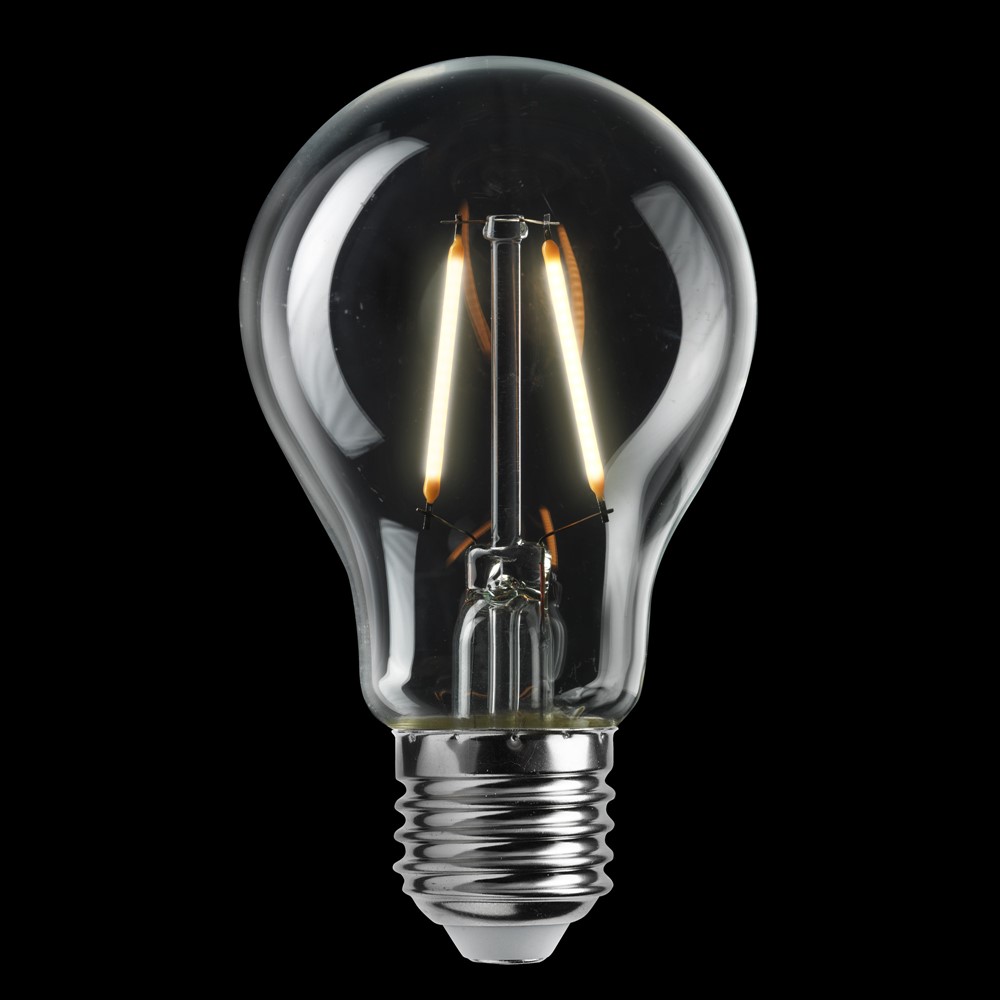 E27 normal 0,8W 2700K Transparente De Unison - El diseño de la lámpara recuerda a la clásica lámpara incandescente, pero cuenta con tecnología LED moderna para un menor consumo de energía y una larga vida útil, ideal para iluminación decorativa.