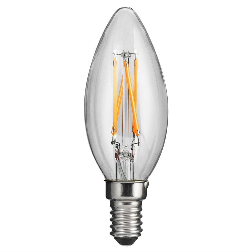 LED E14 Tipo Vela 4W 2700K Transparente De Unison - Con un efecto de 4W y una luz c&aacute;lida y suave de 2700K, crea un ambiente acogedor en ambientes modernos y cl&aacute;sicos.