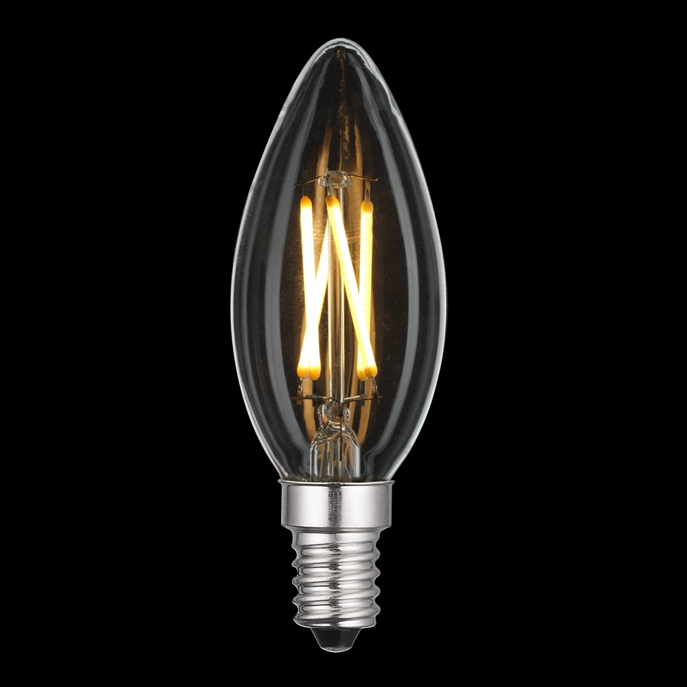 LED E14 Tipo Vela 4W 2700K Transparente De Unison - Con un efecto de 4W y una luz c&aacute;lida y suave de 2700K, crea un ambiente acogedor en ambientes modernos y cl&aacute;sicos.