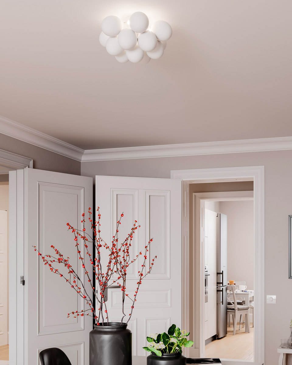 Gross Ø30 Blanco plafón De By Rydéns - La l&aacute;mpara de techo decorativa Gross se compone de doce esferas de cristal transparente, cada una de 8 cm de di&aacute;metro.