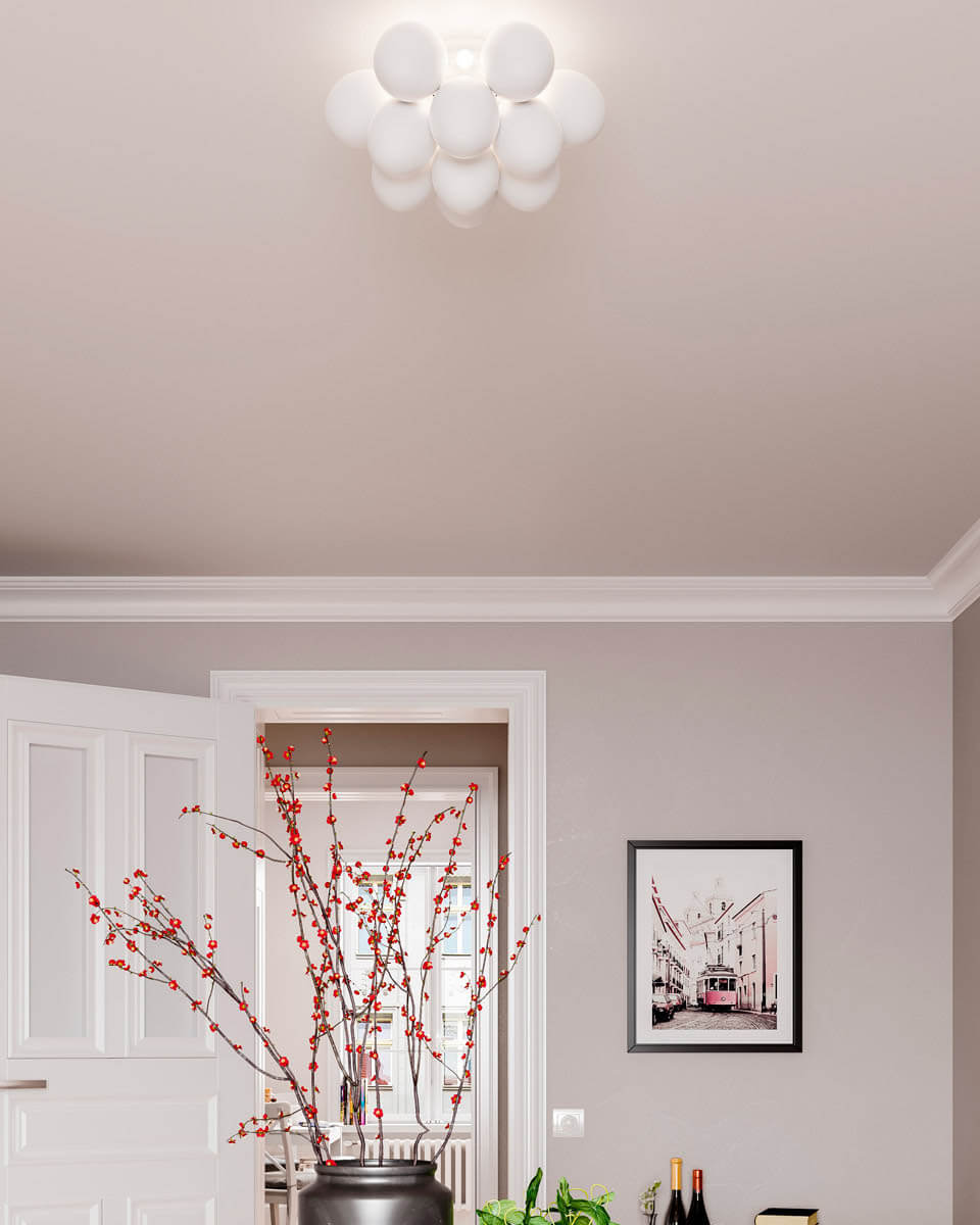 Gross Ø30 Blanco plafón De By Rydéns - La l&aacute;mpara de techo decorativa Gross se compone de doce esferas de cristal transparente, cada una de 8 cm de di&aacute;metro.