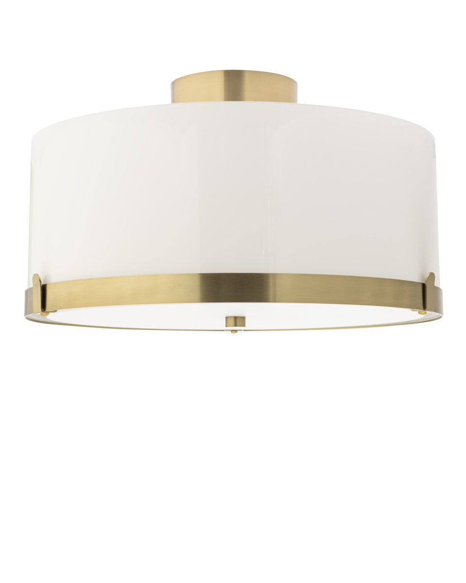 Marcel Ø40 Blanco/latón plafón De By Rydéns - Su pantalla de cristal blanco y sus detalles con efecto lat&oacute;n le confieren un dise&ntilde;o sofisticado y moderno.