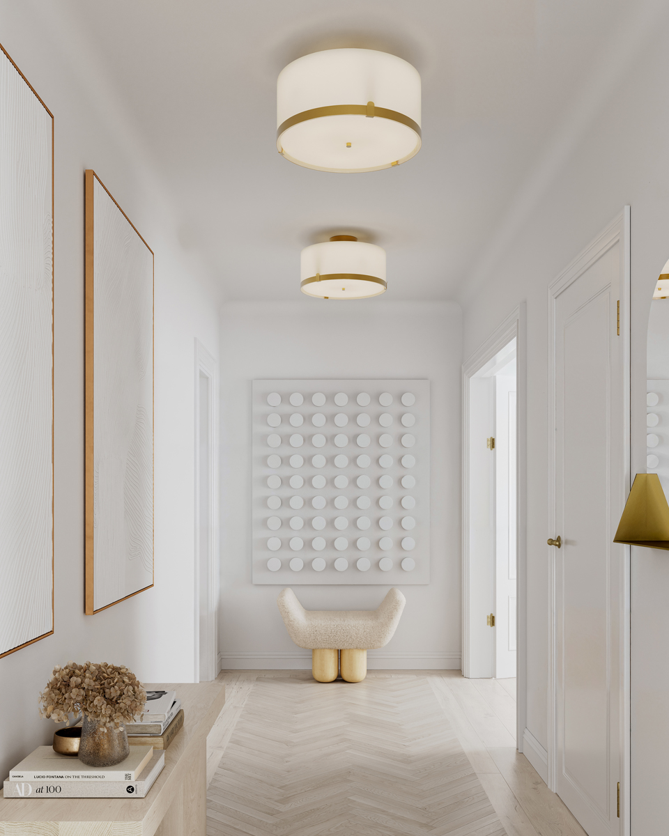 Marcel Ø40 Blanco/latón plafón De By Rydéns - Su pantalla de cristal blanco y sus detalles con efecto lat&oacute;n le confieren un dise&ntilde;o sofisticado y moderno.