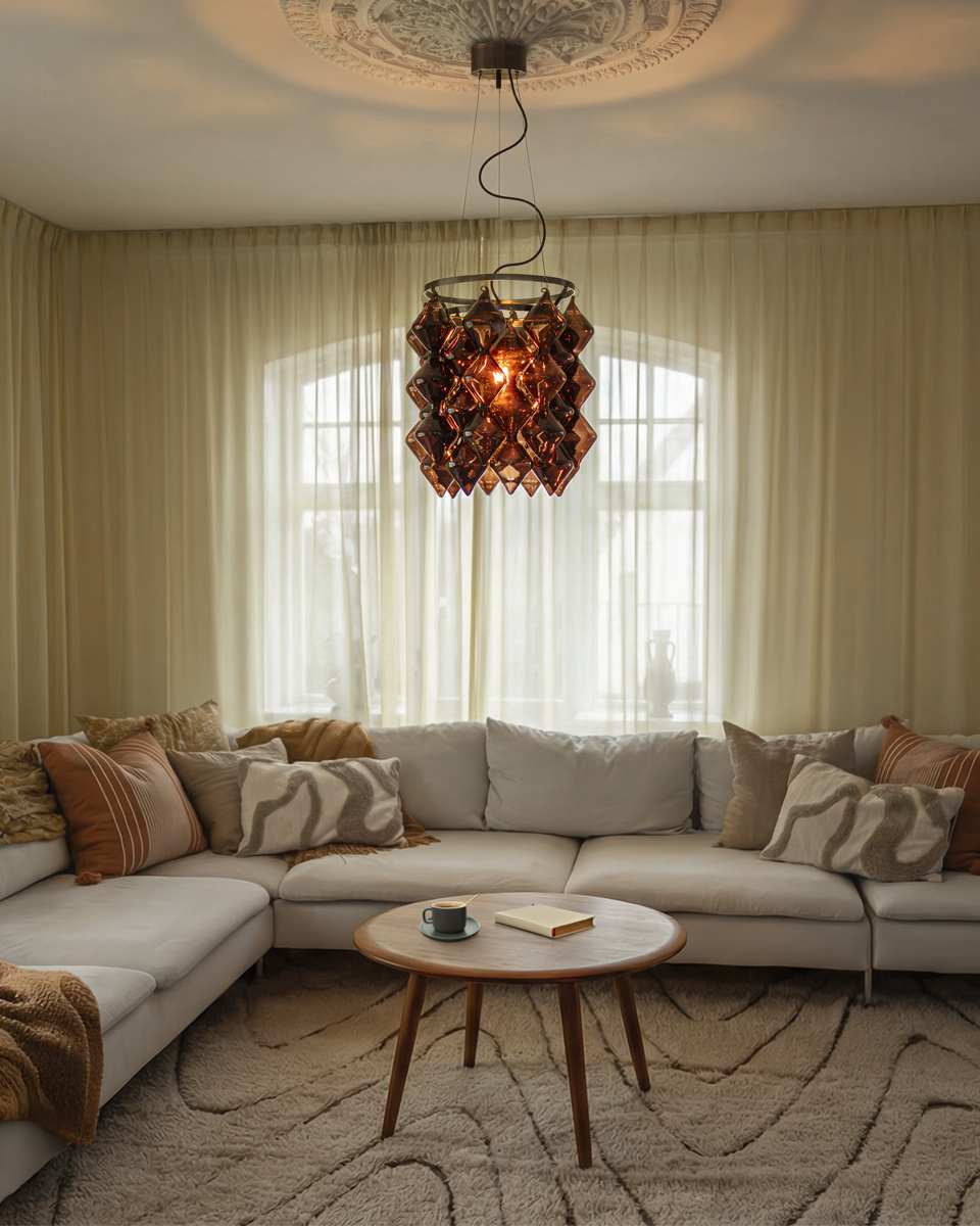 Gemma Ø45 Marrón Lámpas de techo De By Rydéns - Dise&ntilde;ada por Lisa Hilland, la l&aacute;mpara de techo Gemma es una pieza de dise&ntilde;o &uacute;nica, a la moda gracias a su cristal marr&oacute;n.