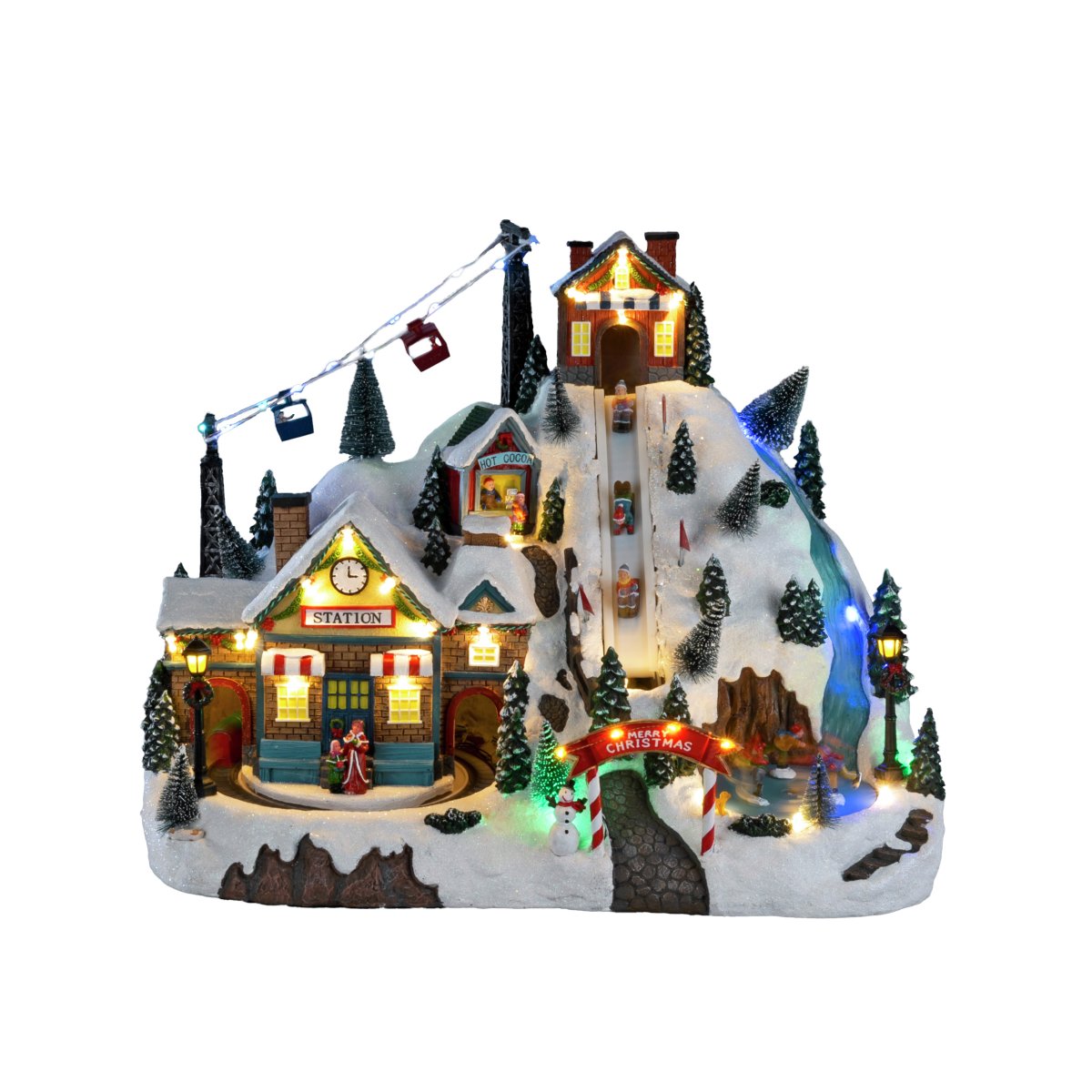 Pueblo navideño Estación de esquí 28cm Multicolor De Konstsmide - Crea un ambiente navide&ntilde;o vibrante y m&aacute;gico con este detallado pueblo navide&ntilde;o de poliresina con tem&aacute;tica de estaci&oacute;n de esqu&iacute;.