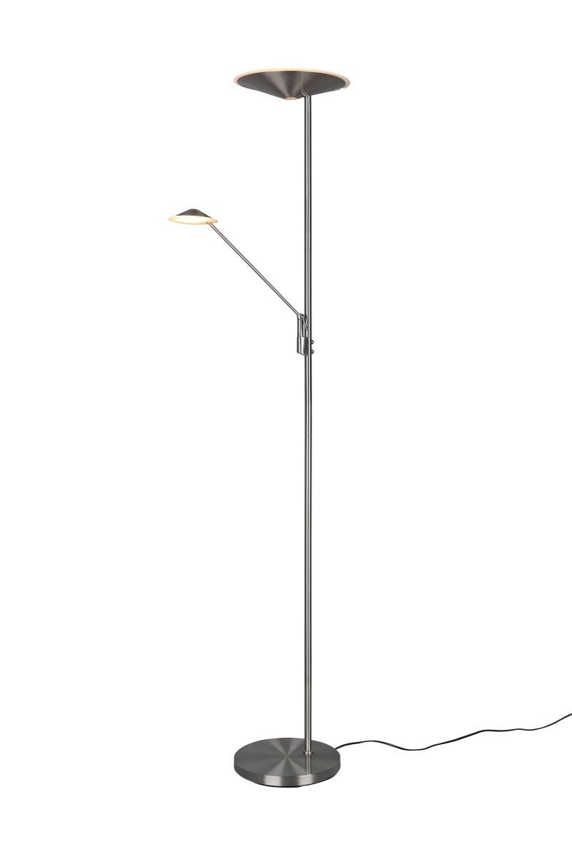Brantford acero cepillado lámpara de pie De Trio Lighting - El regulador de intensidad del sensor integrado le permite ajustar fácilmente el brillo y el color, mientras que la fuente de luz principal y el brazo de lectura se pueden usar por separado para una iluminación flexible.