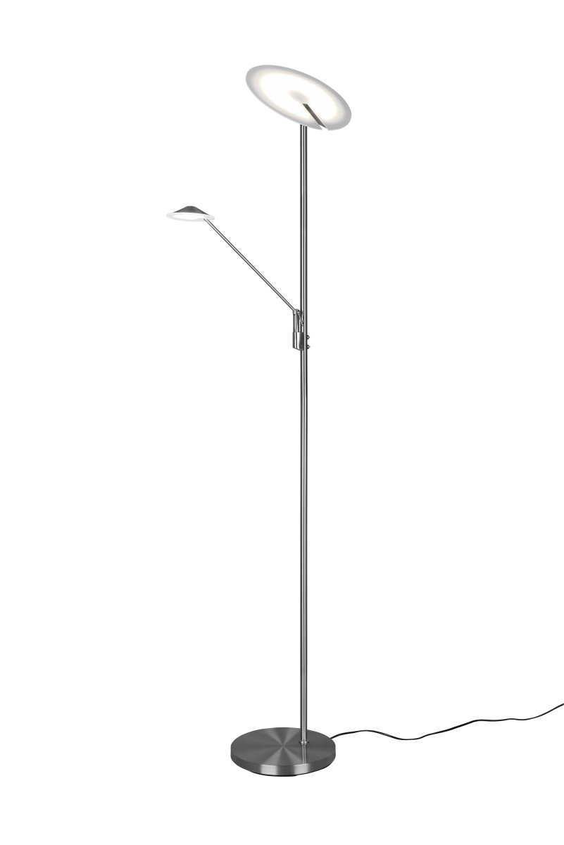 Brantford acero cepillado lámpara de pie De Trio Lighting - El regulador de intensidad del sensor integrado le permite ajustar fácilmente el brillo y el color, mientras que la fuente de luz principal y el brazo de lectura se pueden usar por separado para una iluminación flexible.