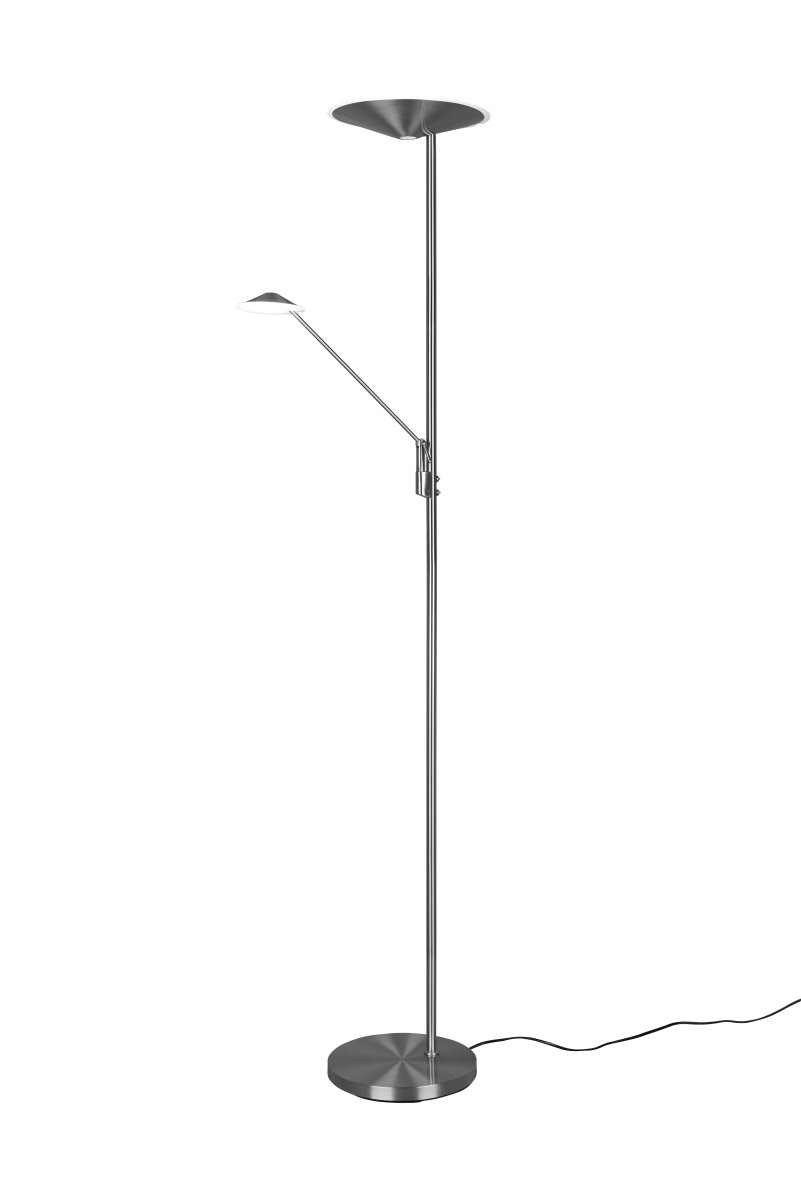 Brantford acero cepillado lámpara de pie De Trio Lighting - El regulador de intensidad del sensor integrado le permite ajustar fácilmente el brillo y el color, mientras que la fuente de luz principal y el brazo de lectura se pueden usar por separado para una iluminación flexible.