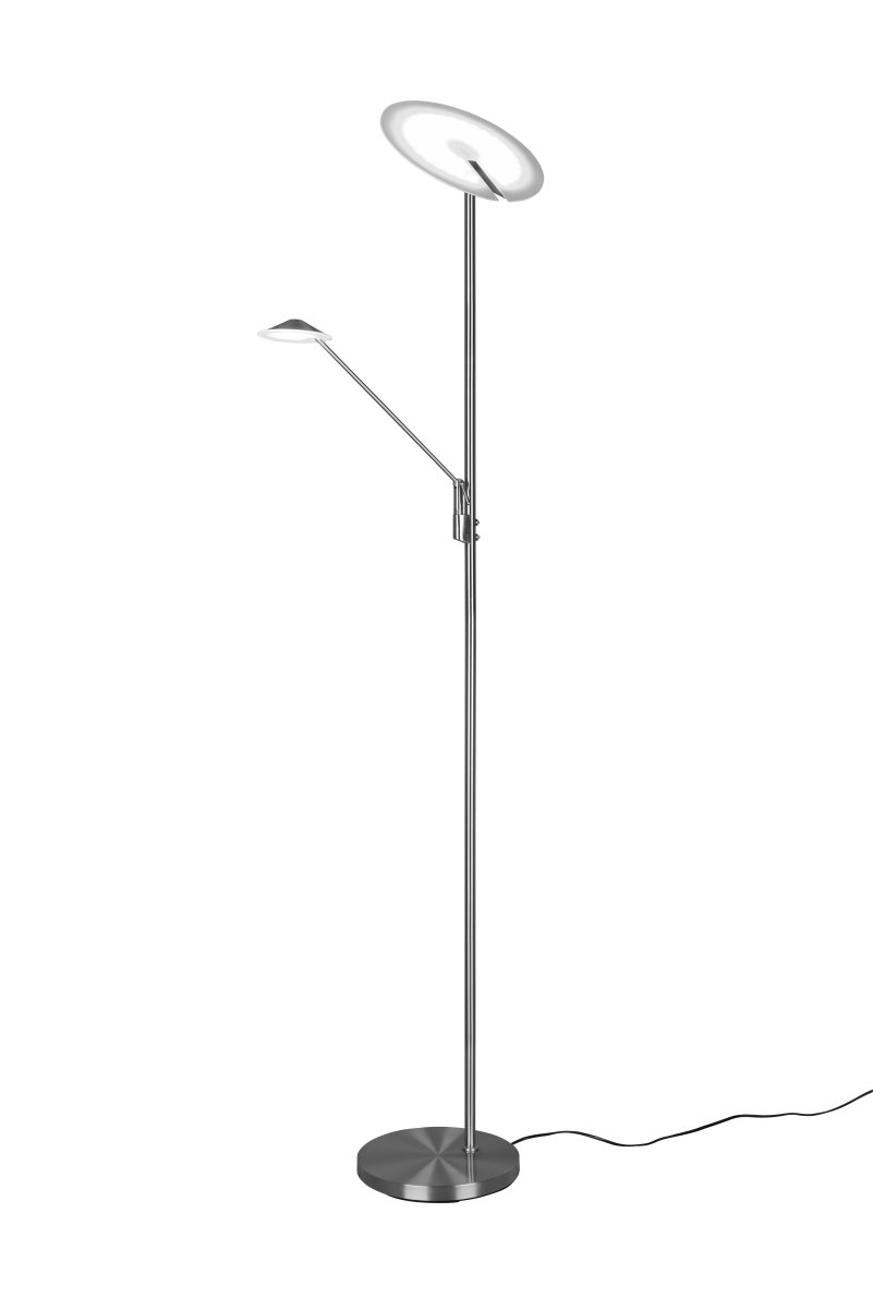 Brantford acero cepillado lámpara de pie De Trio Lighting - El regulador de intensidad del sensor integrado le permite ajustar fácilmente el brillo y el color, mientras que la fuente de luz principal y el brazo de lectura se pueden usar por separado para una iluminación flexible.